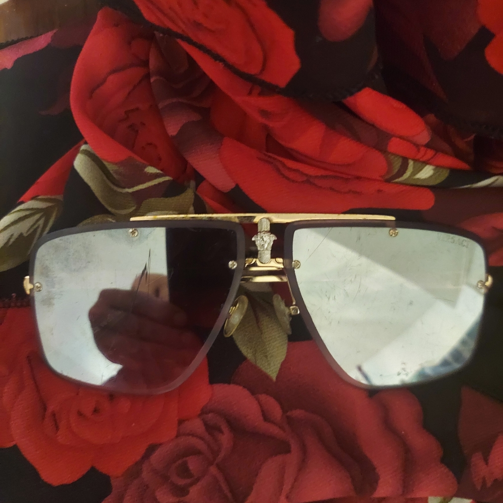 Versace Gold Frame Sunglasses with Black Lenses